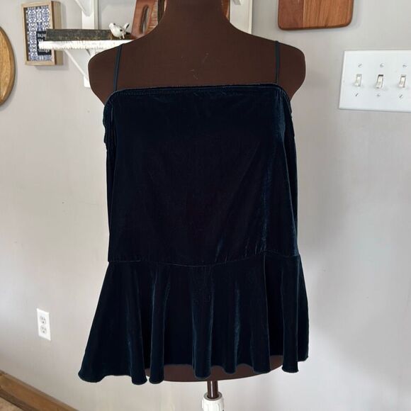 Intimately free people velvet spaghetti strap tank top size large hunter green w - Picture 1 of 8